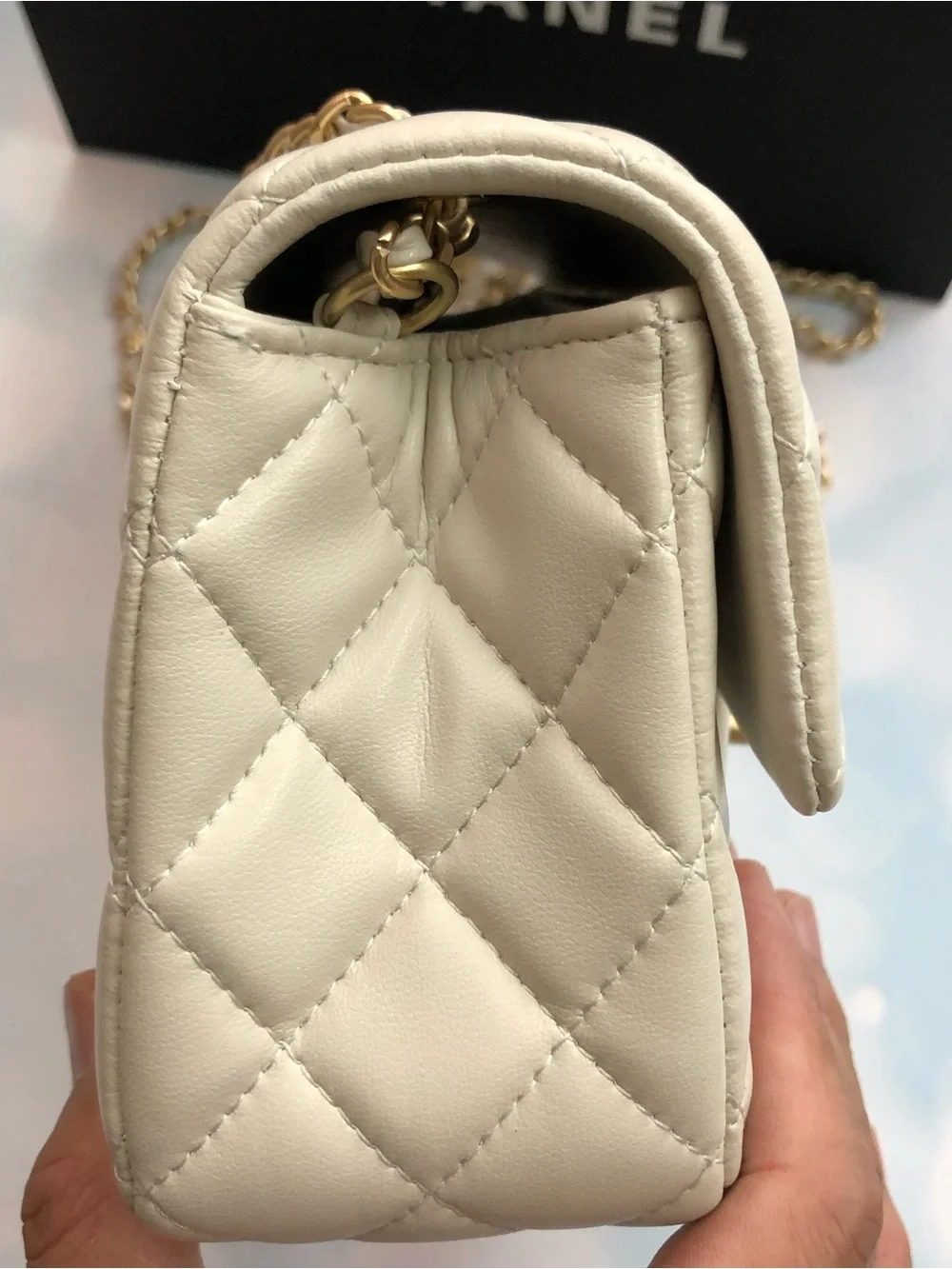Chanel Quilted Shoulder Bag in Ivory with Gold Hardware